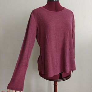 ORVIS Women's Burgundy Rib Knit Long Sleeve Crew Neck Casual Tee Stretch Top L